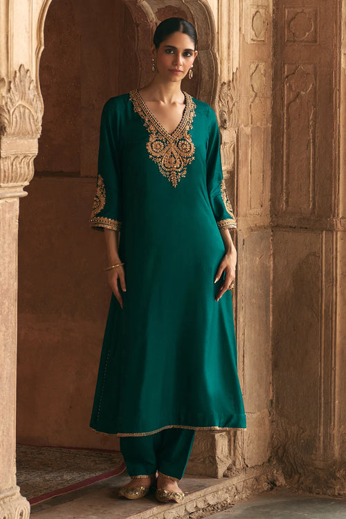 Haayat Emerald Green Long Kaftan With Salwar