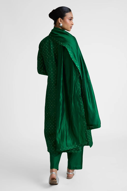 Green Patchwork Yoke Suit Set