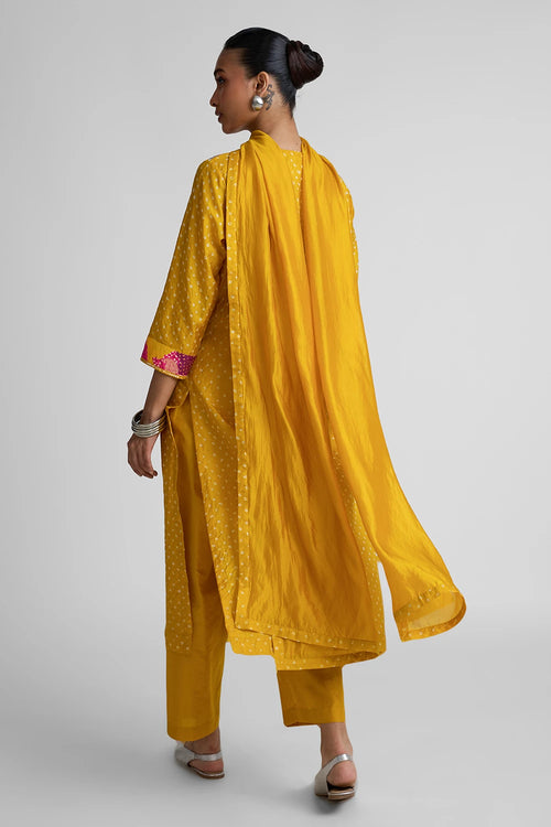 Mustard Yellow Patchwork Yoke Suit Set