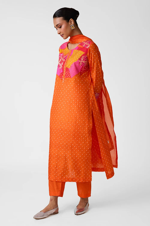 Orange Patchwork Yoke Suit Set