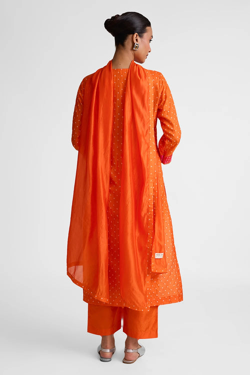 Orange Patchwork Yoke Suit Set