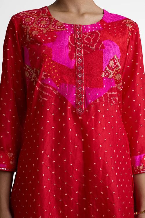 Red Patchwork Yoke Suit Set