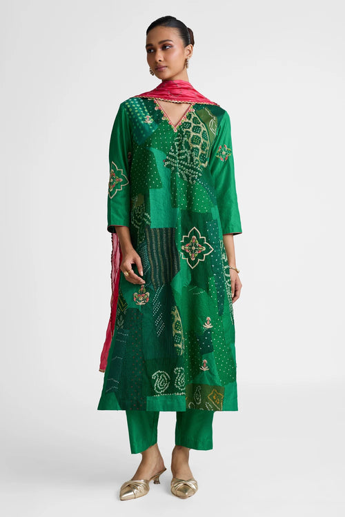 Green Patchwork Zardozi Suit Set