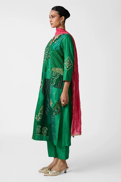 Green Patchwork Zardozi Suit Set
