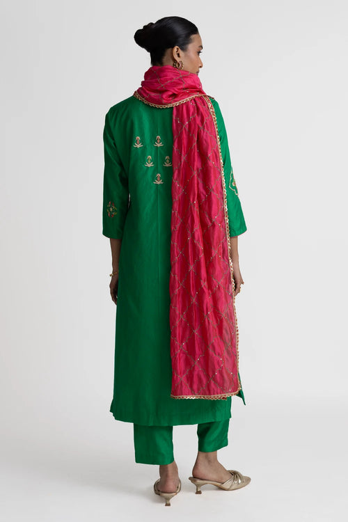 Green Patchwork Zardozi Suit Set