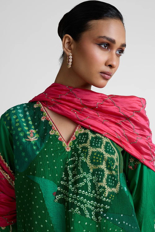 Green Patchwork Zardozi Suit Set