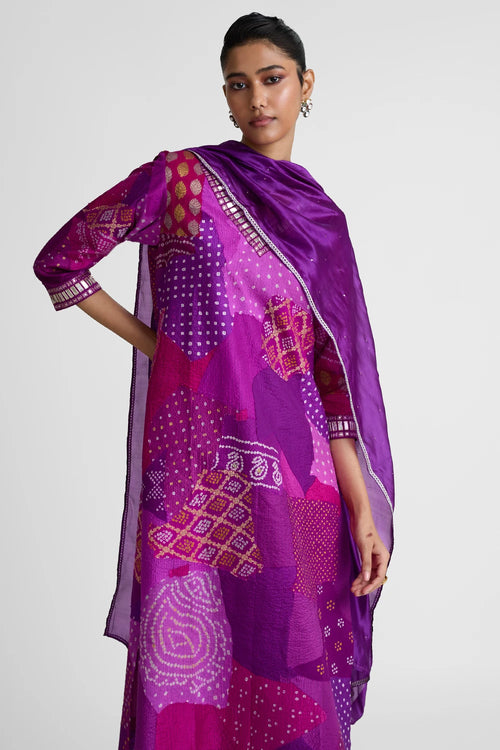 Purple Patchwork Gota Suit Set