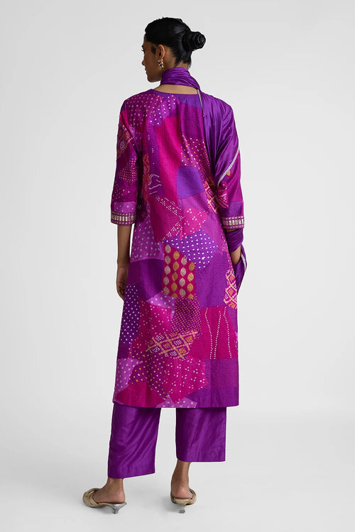 Purple Patchwork Gota Suit Set