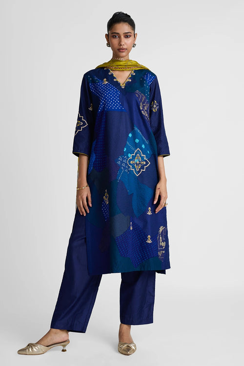 Blue Patchwork Zardozi Suit Set