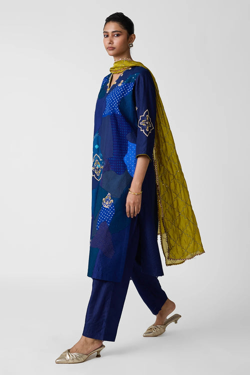 Blue Patchwork Zardozi Suit Set