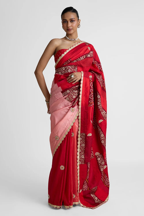 Maroon Rectangle Patchwork Saree