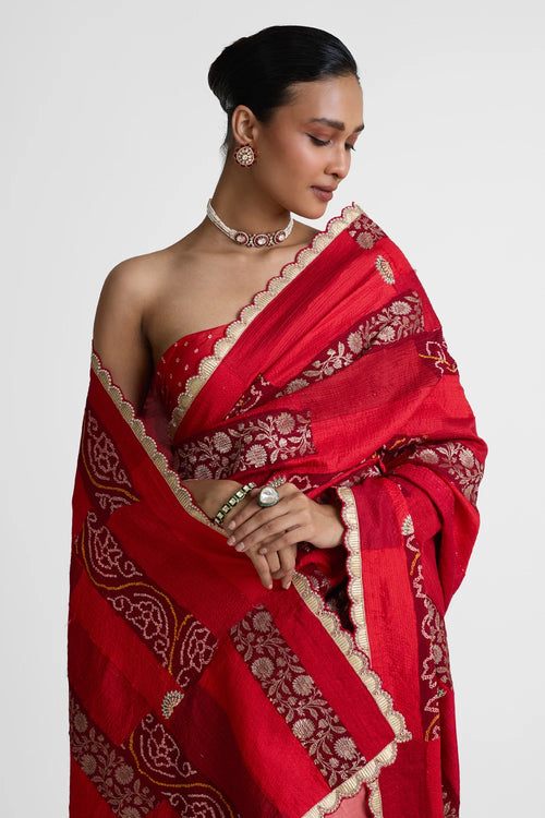 Maroon Rectangle Patchwork Saree
