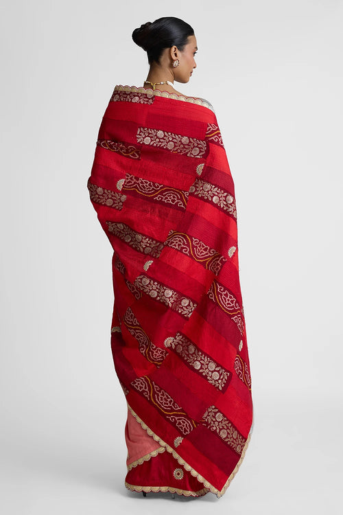 Maroon Rectangle Patchwork Saree