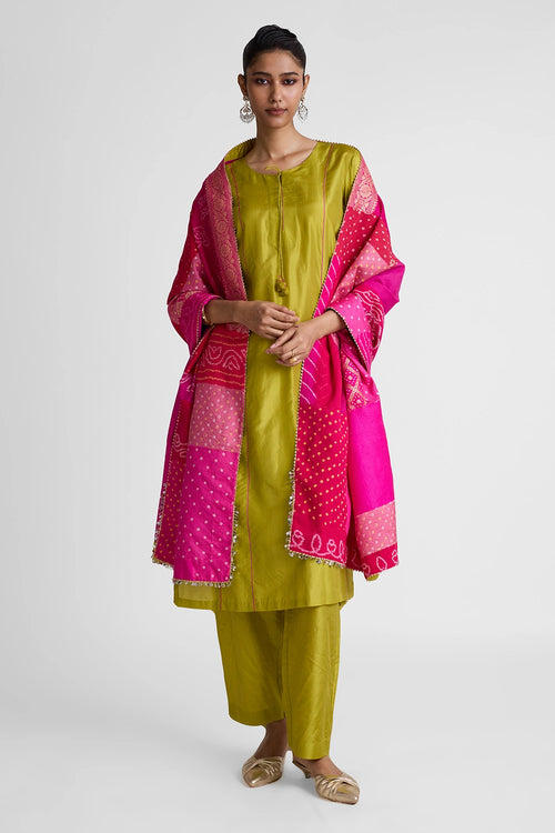 Lime Green Rani Patchwork Dupatta Suit Set