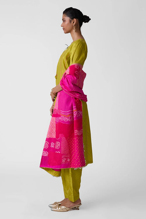 Lime Green Rani Patchwork Dupatta Suit Set