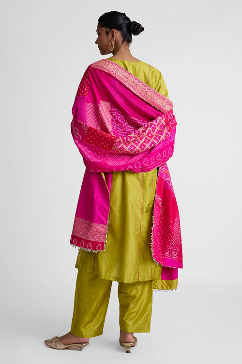 Lime Green Rani Patchwork Dupatta Suit Set