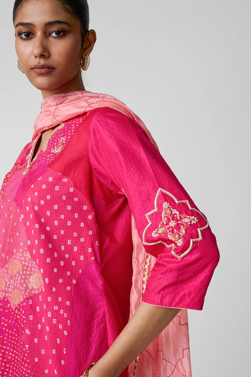 Tomato Patchwork Zardozi Suit Set