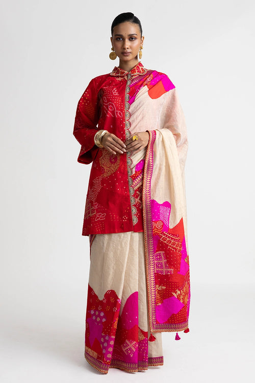 Patchwork Zardozi Jacket with Tissue Saree