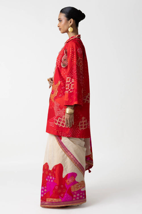 Patchwork Zardozi Jacket with Tissue Saree