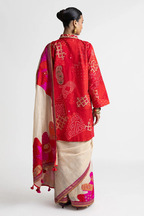 Patchwork Zardozi Jacket with Tissue Saree