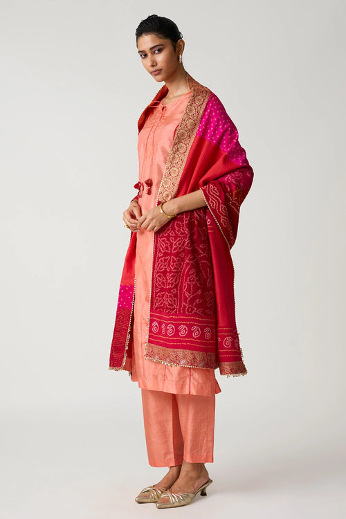 Peach Tomato Patchwork Dupatta Suit Set