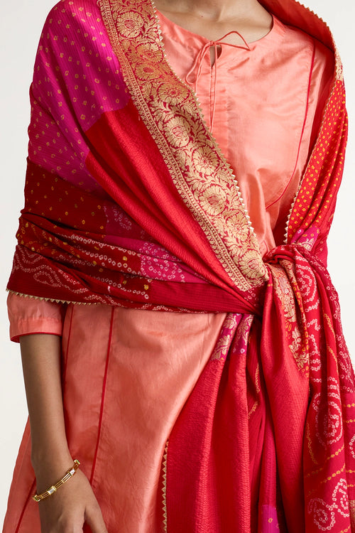 Peach Tomato Patchwork Dupatta Suit Set