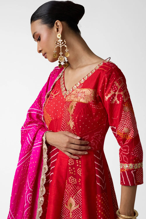 Red Patchwork Floor Length