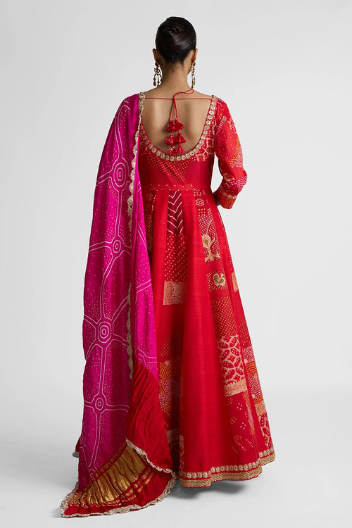 Red Patchwork Floor Length