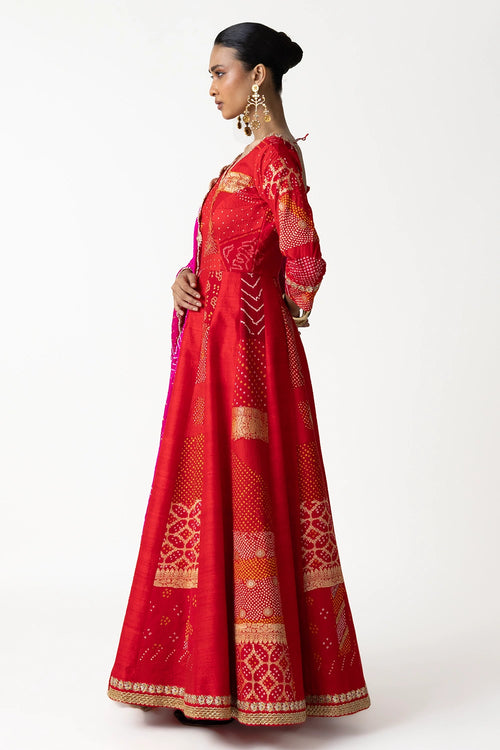 Red Patchwork Floor Length
