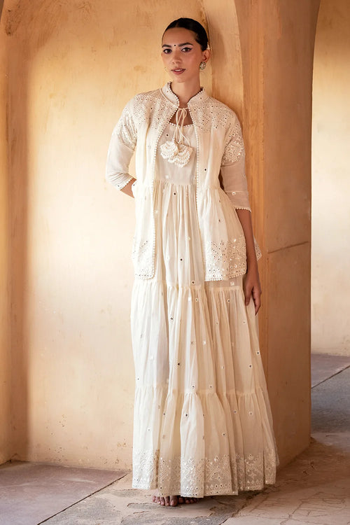 Off White Diamond Jacket With Anarkali