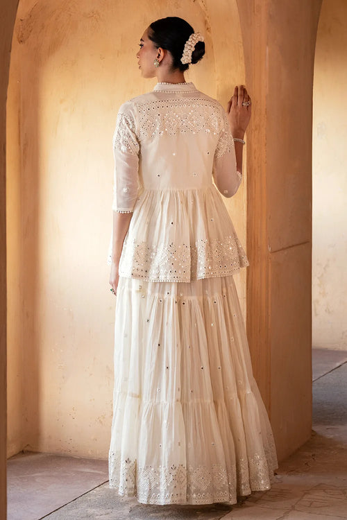 Off White Diamond Jacket With Anarkali
