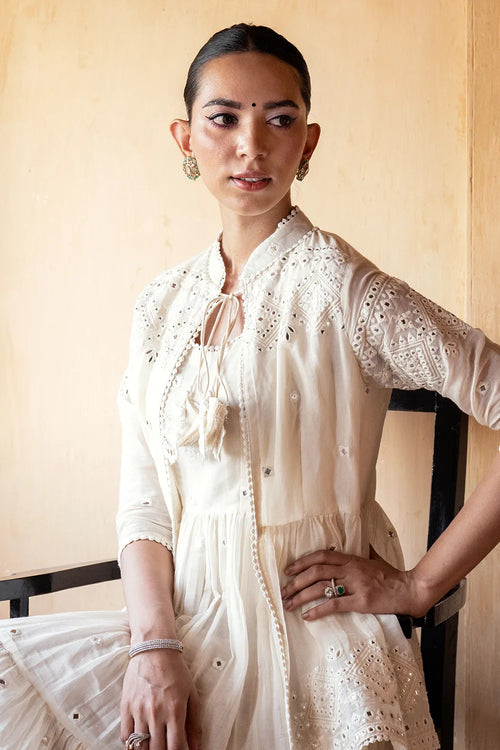 Off White Diamond Jacket With Anarkali