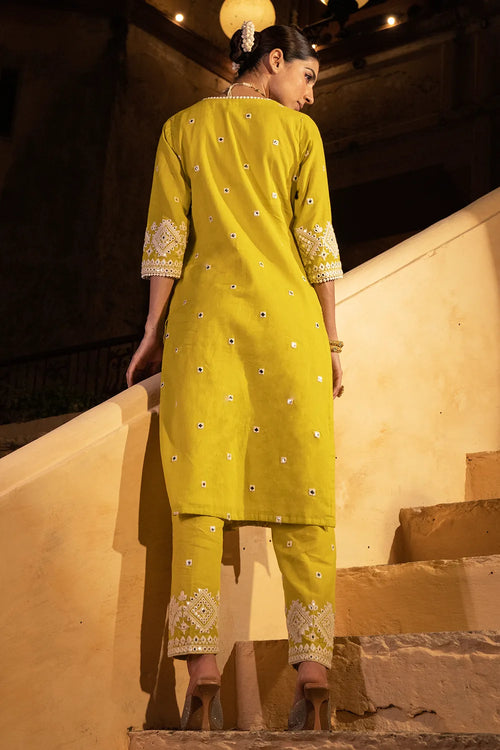 Neon Green Diamond Kurta With Pants