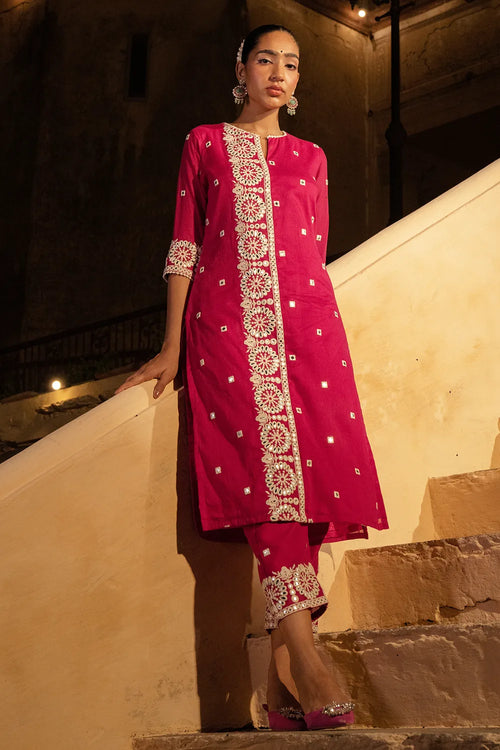 Fuchsia Circle Kurta With Pants