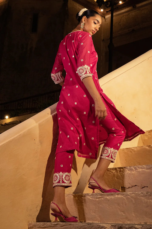 Fuchsia Circle Kurta With Pants