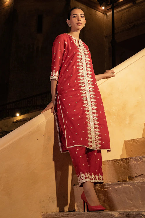 Red Triangle Kurta With Pants