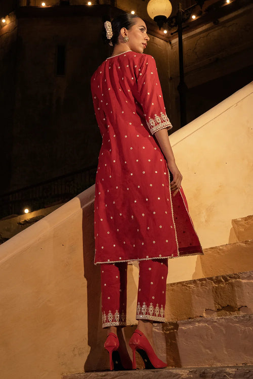 Red Triangle Kurta With Pants