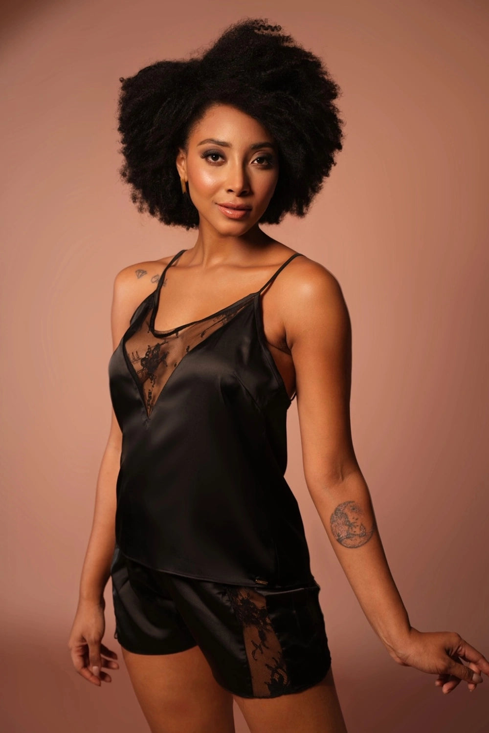 Black Lace Cami Top and Shorts Set