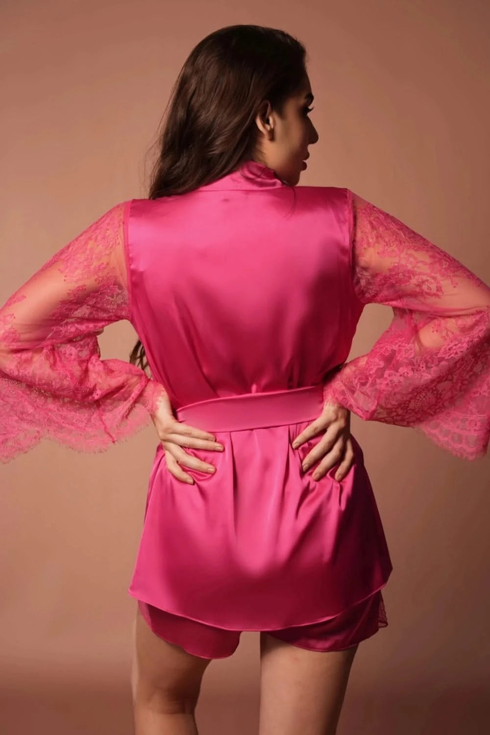 Pink Robe with Lace Sleeves