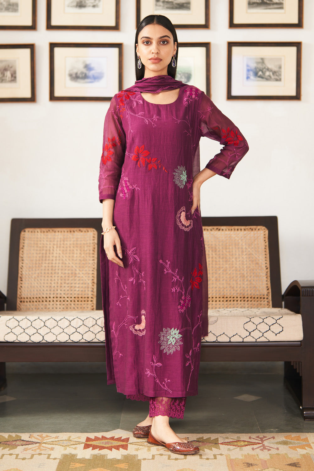 Amethyst Floral Embroidered Kurta Set