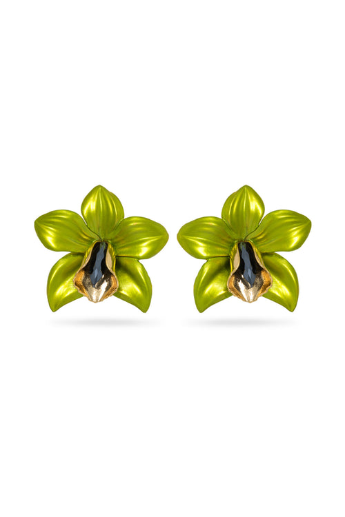 Metallic Orchid Earrings Lime Green