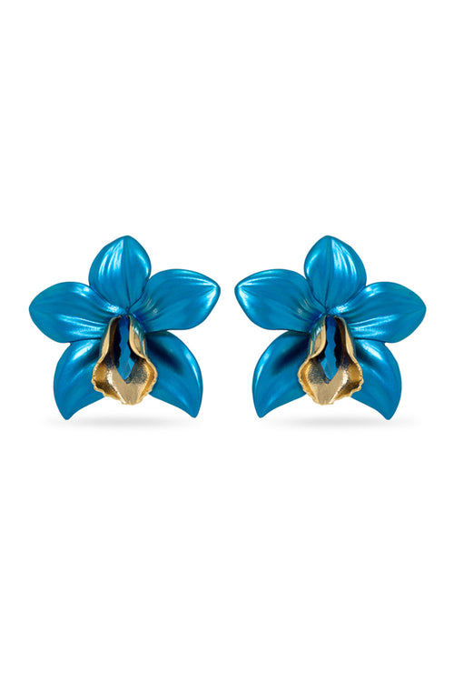 Blue Metallic Orchid Earrings