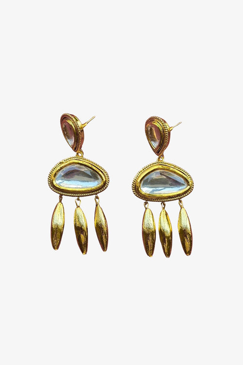 Polki Triangular Drop Gold Earrings