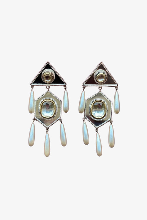 Polki Triangular Hexagon Drop Earrings