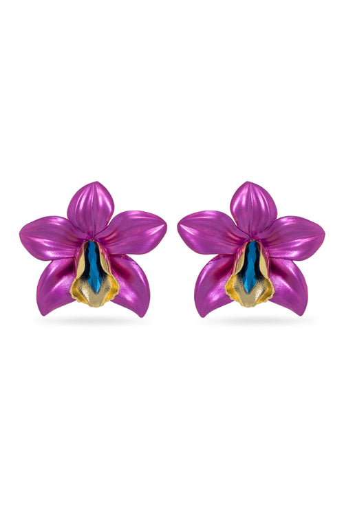Dark Purple Metallic Orchid Earrings