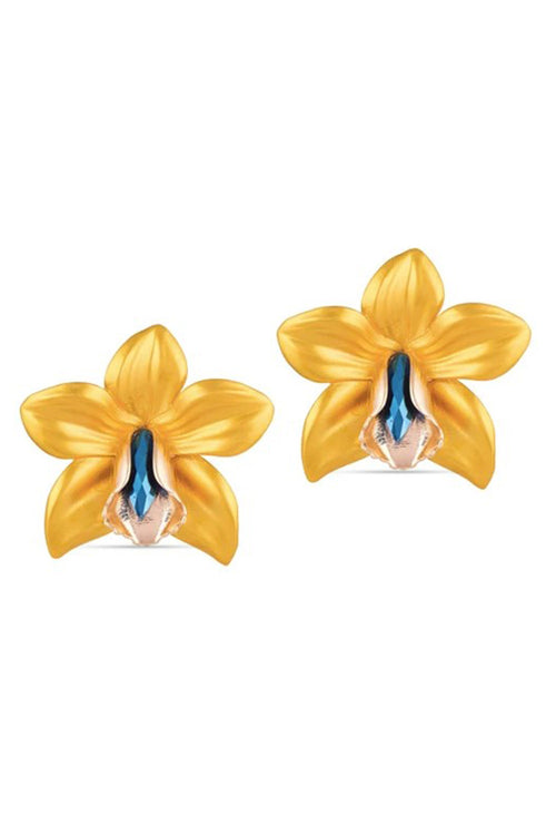 Yellow Metallic Orchid Earrings