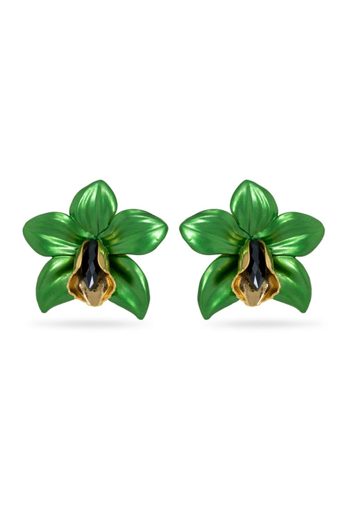 Green Metallic Orchid Earrings