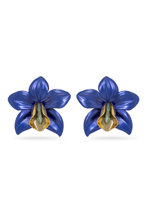 Royal Blue Metallic Orchid Earrings