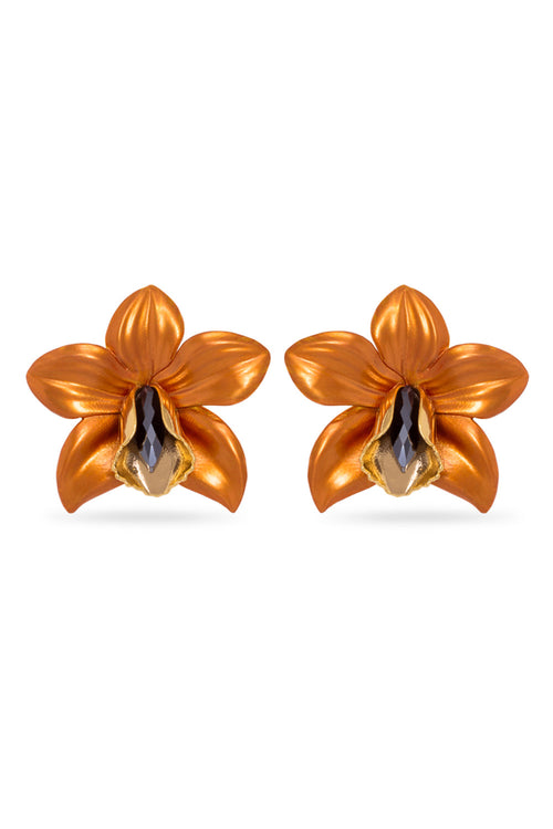 Orange Metallic Orchid Earrings
