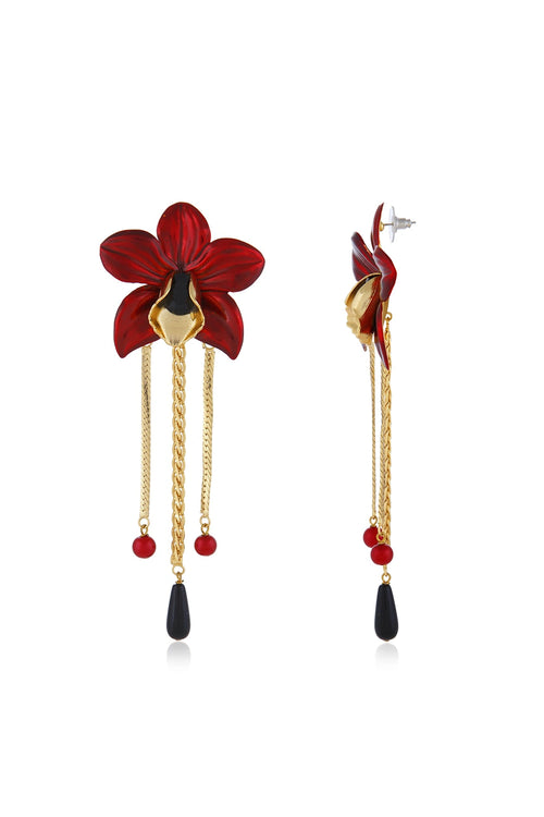 Red Dangling Orchid Earring